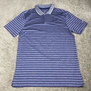 Nike Golf Polo Mens Small Navy Blue Stripe Dry-Fit Shirt Olde Stone Club Course
